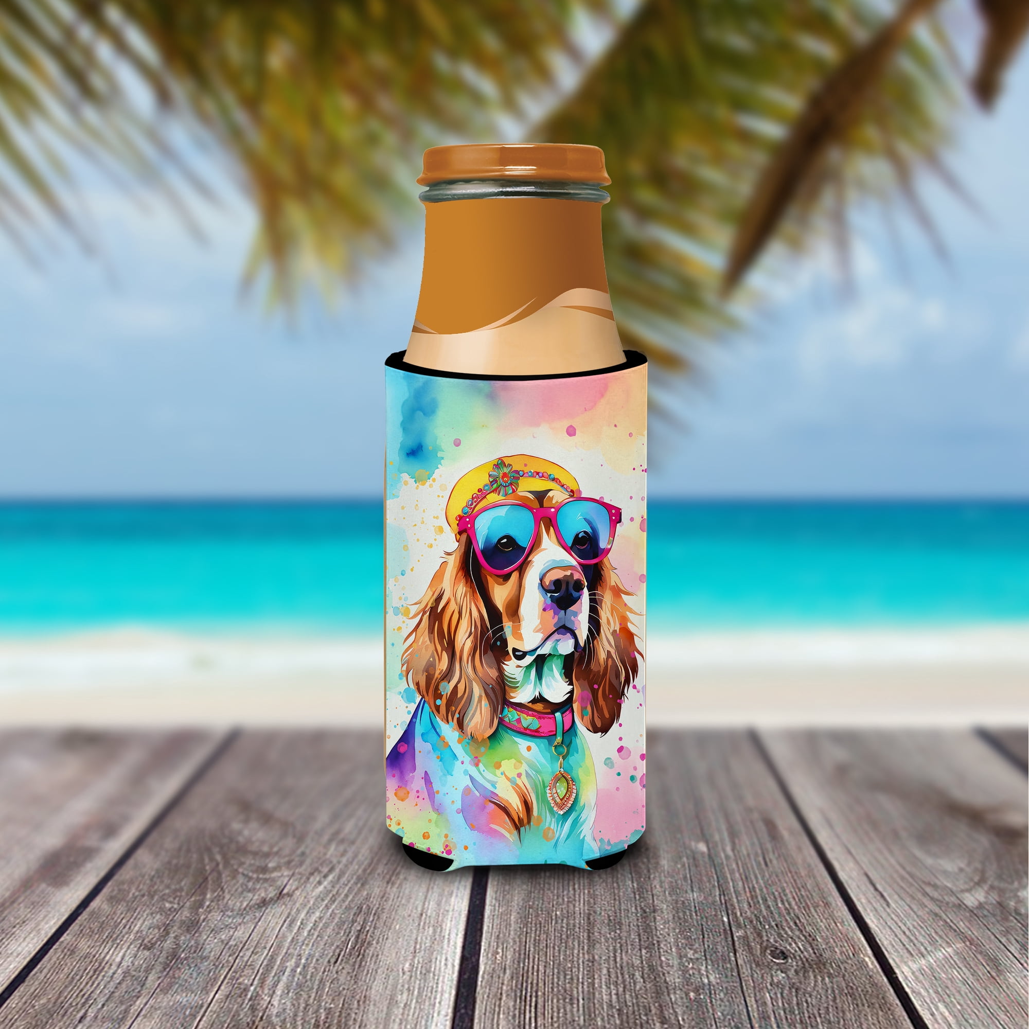 Cavalier Spaniel Hippie Dawg Hugger for Ultra Slim Cans 4 in x 6.5 in