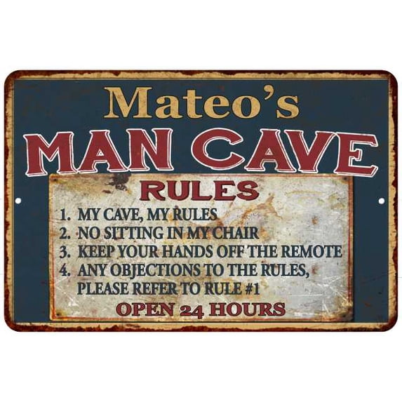 Mateo's Man Cave Rules Chic Rustic Green Sign Home 16 x 24 Matte Finish Metal 116240049275