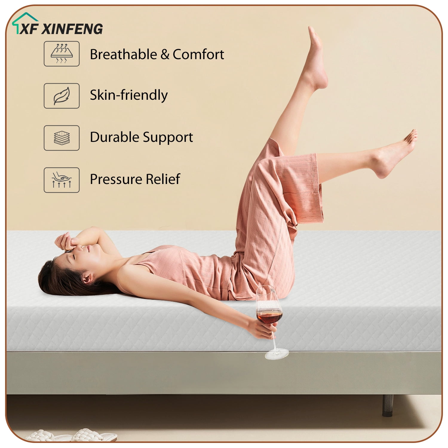 XF XINFENG 5" Twin  Memory Foam Mattress Fiberglass Free Single Medium Comfort Sleep & Comfy Support, White,Twin