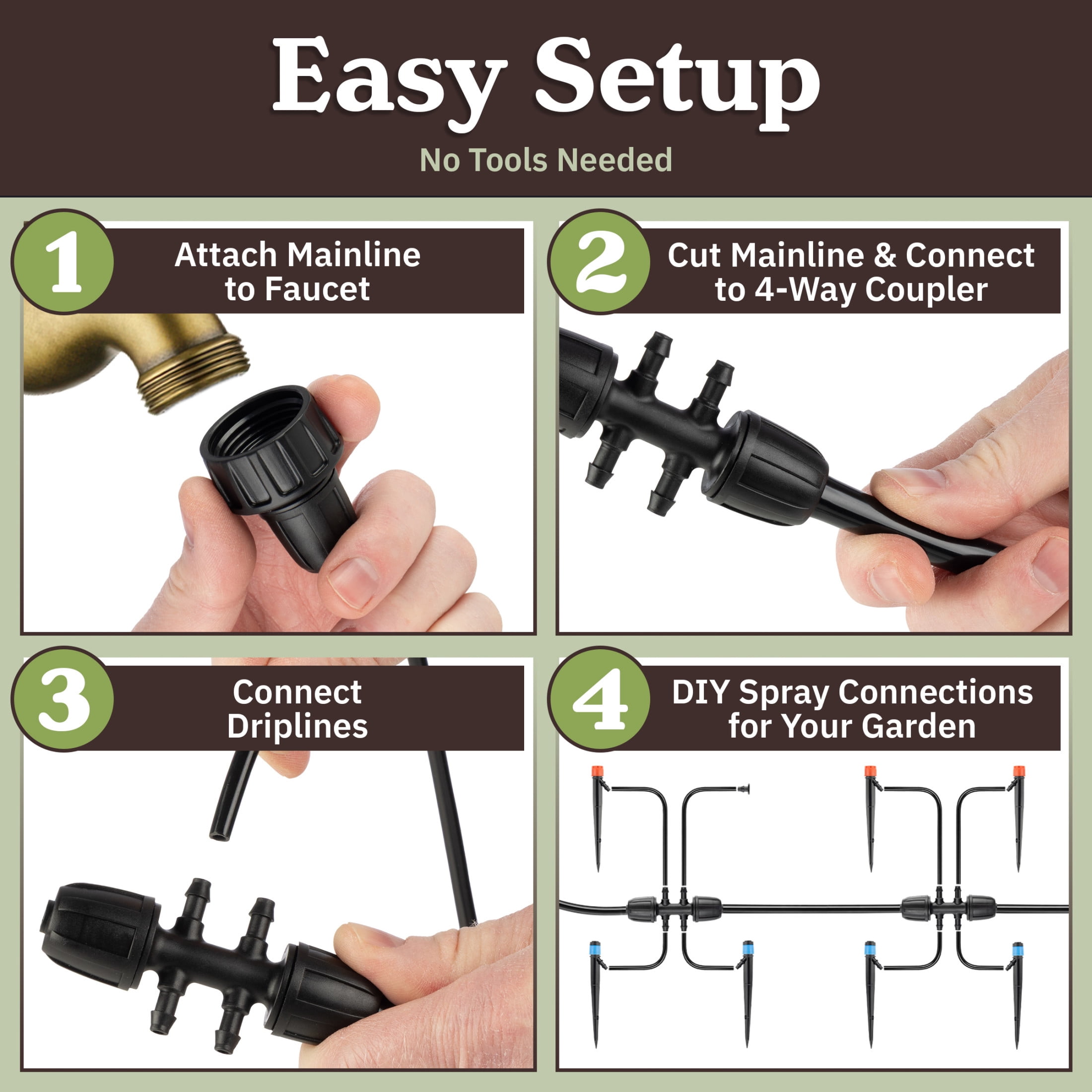 Pure Garden 100ft Adjustable Drip Irrigation System for Garden, Greenhouse, or Raised Beds