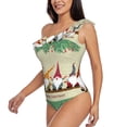 thumbnail image 2 of Haiem Christmas Card With Gnomes Women's One Piece Swimsuits Tummy Control One Shoulder Bathing Suits Ruffle Swimwear-Large, 2 of 8