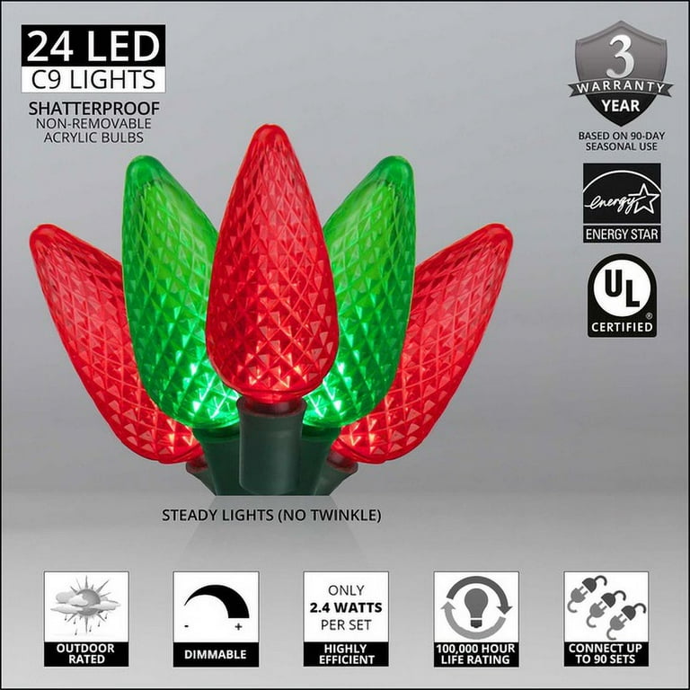 Wintergreen Lighting Big Bulb C9 Red Green LED Christmas Lights