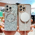 thumbnail image 2 of for iPhone 15 ProMax Case Compatible with MagSafe, Leopard Glitter Magnetic 15 Pro Max Case for Women Luxury Plating Clear Camera Lens Cover Shockproof Soft Silicone Bumper 6.7 "(Gold), 2 of 11