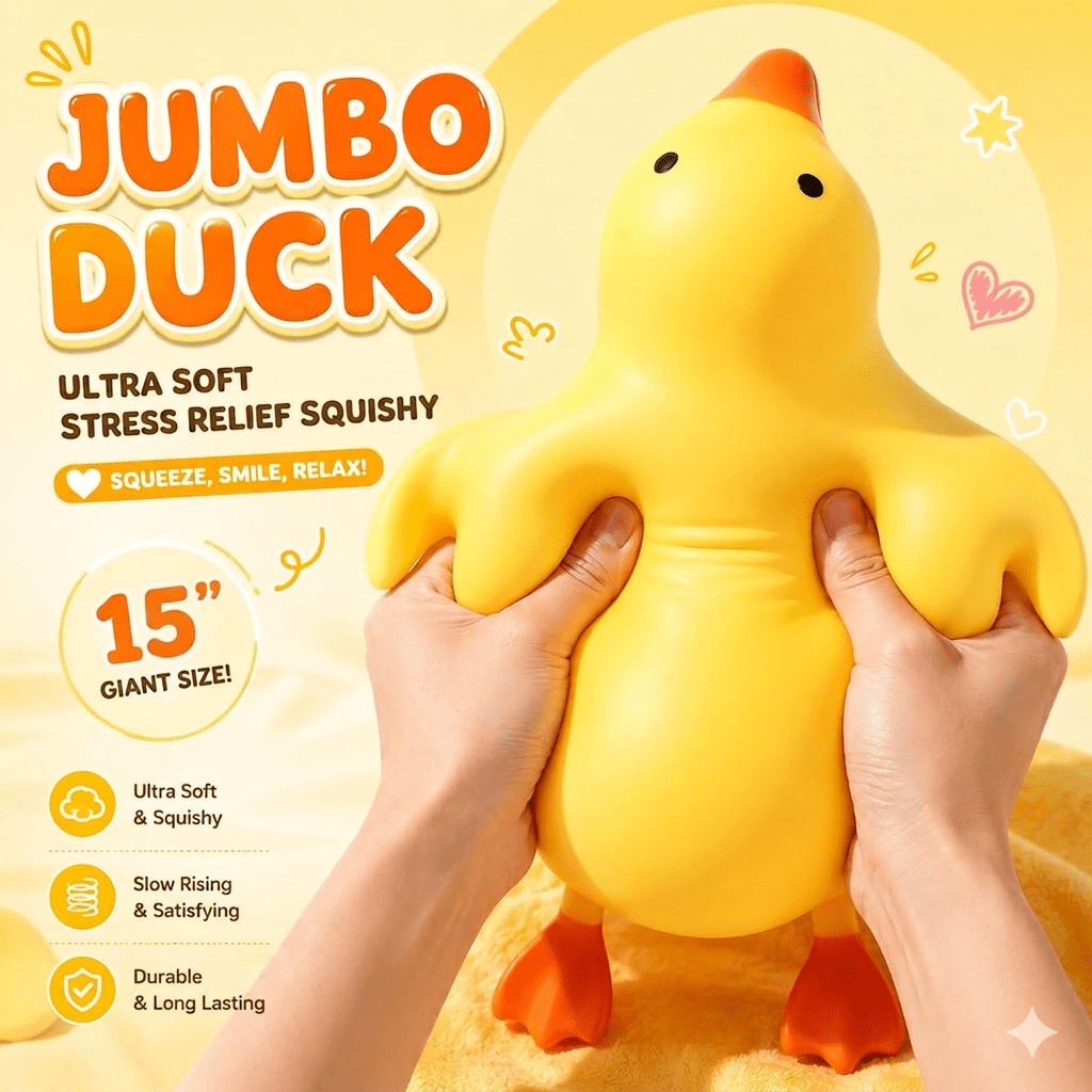 15" Giant Duck Squishy, Jumbo TPR Pinch Toys, Cute Butter Stress Balls, Slow Rebound Ultra-Soft, Oversized Anxiety Relief Fidget Squishy Toys for Adults, Kindergarten Birthday Christmas