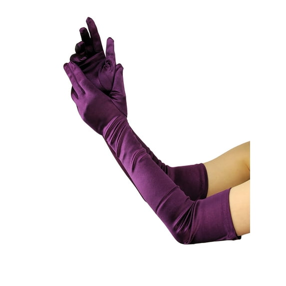 NYFASHION101 Women's Classic Long Opera Length Satin Gloves 16BL, Plum