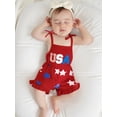 thumbnail image 4 of BemeyourBBs Toddler Baby Girl 4th of July Overalls Romper Fourth of July Outfit Baby Girls Memorial Day Independent Day Clothes Summer Patriot USA Star Strap Tie Shoulder Ruffled Shorts Jumpsuit, 4 of 9