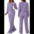 thumbnail image 2 of Conjuntos de Dos Piezas para Mujer, Suéter de Cuello Henley de Otoño, Chándal A Juego, Pijamas Cómodos con Bolsillos Púrpura XL, 2 of 7