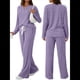 thumbnail image 2 of Conjuntos de Dos Piezas para Mujer, Suéter de Cuello Henley de Otoño, Chándal A Juego, Pijamas Cómodos con Bolsillos Púrpura L, 2 of 7