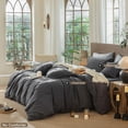 thumbnail image 5 of MooMee Wavy Striped Duvet Cover Set Queen 100% Washed Cotton Linen Like Textured Breathable 3-Piece (Charocal Grey, 90"x90"), 5 of 7