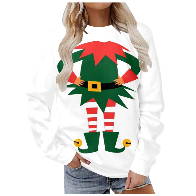 WEAIXIMIUNG Robe Chandail en Molleton Manches Courtes en Velours de Noël pour Femmes Mignon Col Rond Chandail avec Imprimé Mode Vacances Sans Capuche