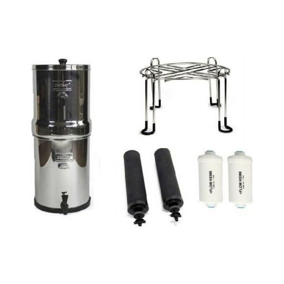 Imperial Berkey Gravity-Fed Water Filter with 2 Black Berkey Elements and 2 Berkey PF-2 Fluoride and Arsenic Reduction Elements & Wire Stand with Rubberized Non-Skid/Non-Slip Feet