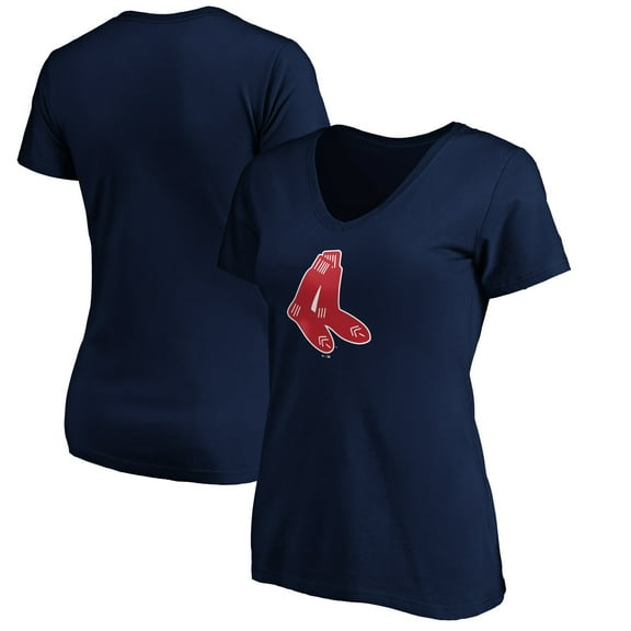 Women's Navy Boston Red Sox Cooperstown Collection Huntington Logo V-Neck T-Shirt
