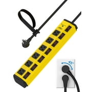 CRST 6-Outlets Power Strip Surge Protector with Individual Outlet Switch,  6ft Flat Plug Heavy Duty Extension Power Cord, 15A Circuit Breaker