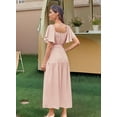 thumbnail image 2 of Mawalde Women'S Summer Short Sleeve Square Neck Smocked Waist Casual Vacation Tiered Flowy Maxi Dress Light Pink S, 2 of 4