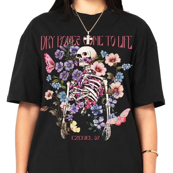 PAVIG Dry Bones Come To Life Ezekiel 37 Floral Butterfly Skeleton Tee