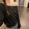 thumbnail image 4 of Women Sexy Off The Shoulder Long Sleeve Tops Y2k Going Out Tops Fit T-Shirts Black M, 4 of 8