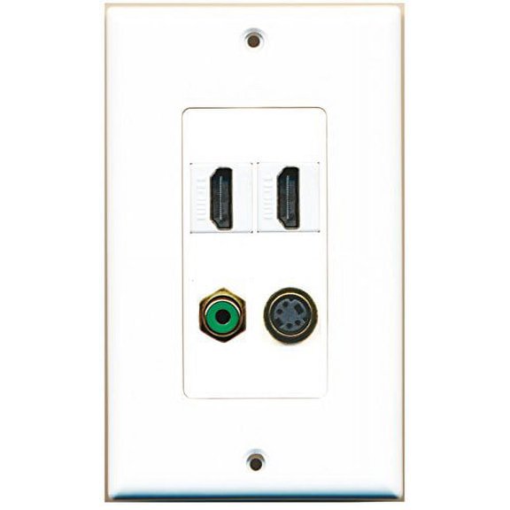 RiteAV - 2 Port HDMI 1 Port RCA Green 1 Port S-Video Wall Plate Decorative