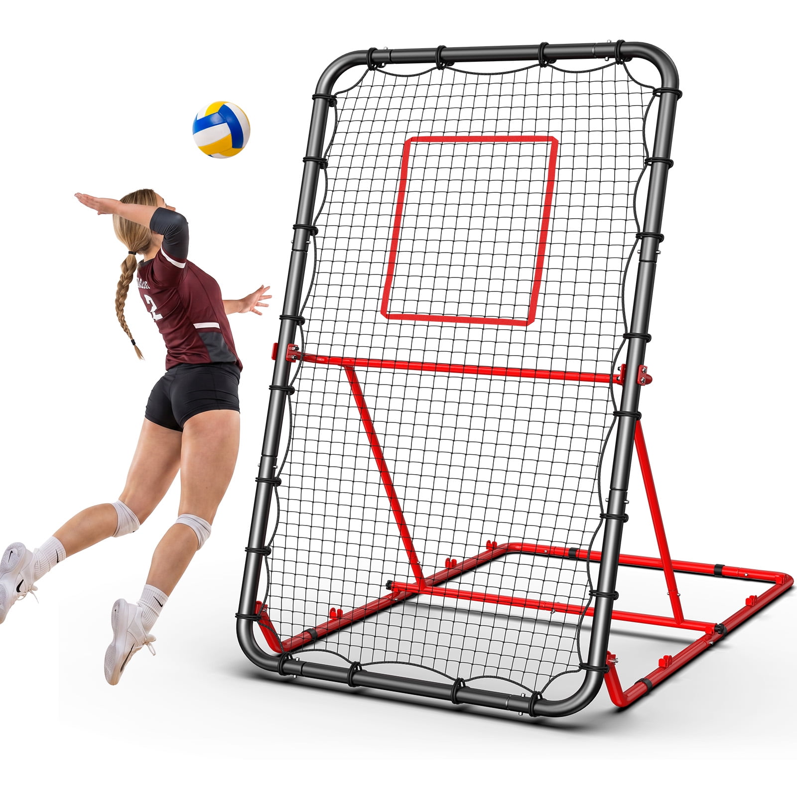 Patiassy 7x4 FT Volleyball Rebounder Net, Adjustable Angle Bounce Back Trainer for Solo Practice, Foldable Volleyball Training Equipment for Spiking, Passing, Serving & Bumping