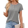 thumbnail image 4 of Nlife Women Square Neck Button-Up Rolled Short Sleeve Henley T-Shirt, 4 of 7