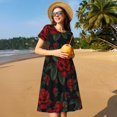 thumbnail image 4 of Vsdgher Roses pour Femmes Été 2025 Robes Midi Décontractées Légères Manches Courtes Col Rond Robe de Plage, 4 of 6