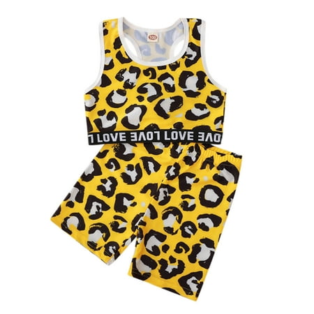 

Toddler Baby Boys Girls Love Leopard Printed Tops+Leopard Shorts Outfit