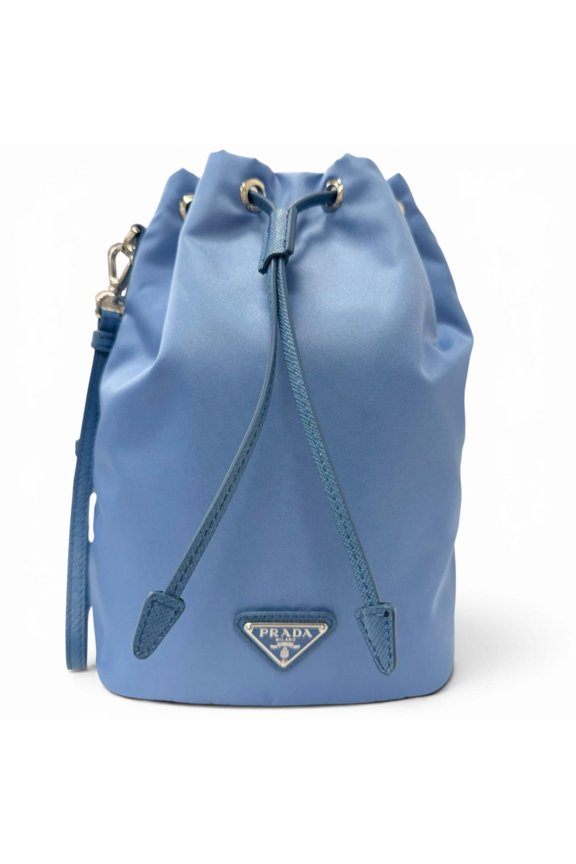 Pre-Owned PRADA 1NS369 Recycled Polyamide Triangle Logo Partial Leather Re-Nylon Drawstring Bag...