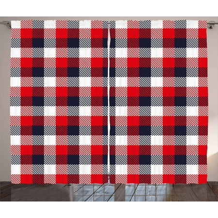 Red Plaid Curtains 2 Panels Set Checkered Pattern Vintage Square Red Plaid Curtains 2 Panels Set Checkered Pattern Vintage Square Design Tartan Motif Abstract Art