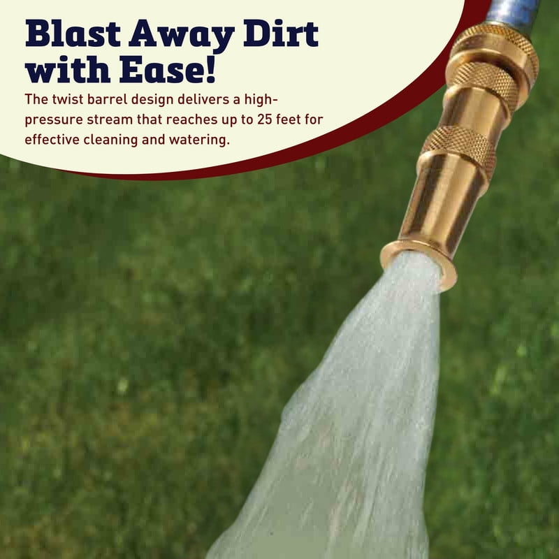 Harris Seeds Dramm Solid Brass Adjustable Hose Nozzle, Twist Barrel Multi-Pattern Spray for Garden Watering and Outdoor Cleaning