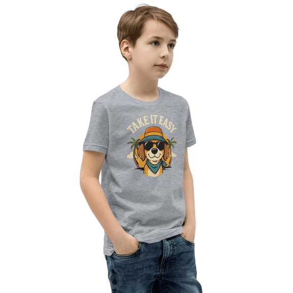 Boys “Take It Easy” Dog Graphic T-Shirt – Cool Summer Vibes Tee, Fun Vacation Shirt for Kids