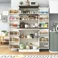 thumbnail image 3 of 71" Tall Farmhouse Kitchen Pantry with 12 Side Shelves, 5 Layers Pantry Storage Cabinet w/Load-Bearing Steel Pipe & 4 Barn Doors/Adjustable Shelves for Kitchen, Dining Room, Living Room, White, 3 of 9