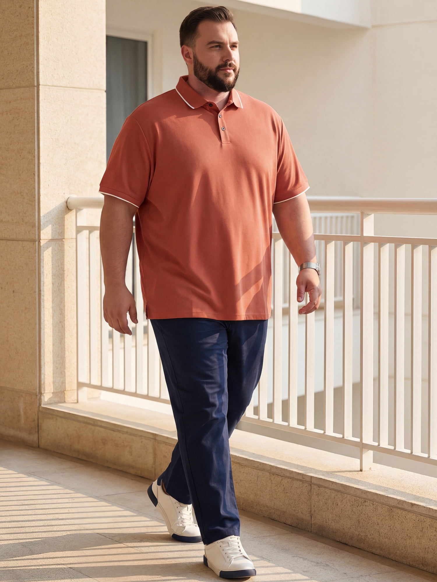 DARING DIVA Men's Big & Tall Shirts Casual Short Sleeve Color Block Polo Shirt 3XL Orange