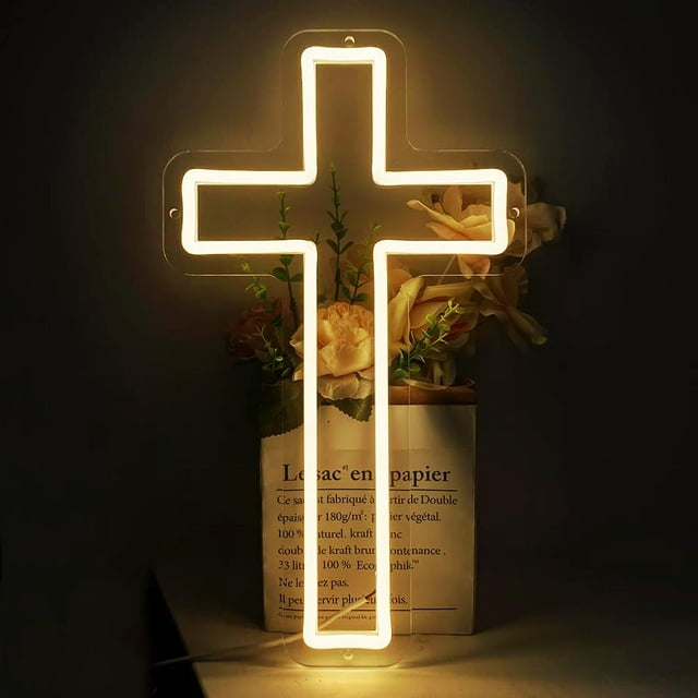 Letrero de neón SHIDASIGN con luz LED con forma de cruz de Jesús, decoración de pared, 41 x 23 cm