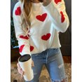 thumbnail image 3 of Hirigin Women Valentine's Day Knit Sweater Heart Embroidered Long Sleeve Crew Neck Pullovers Casual Knitted Sweaters, 3 of 8