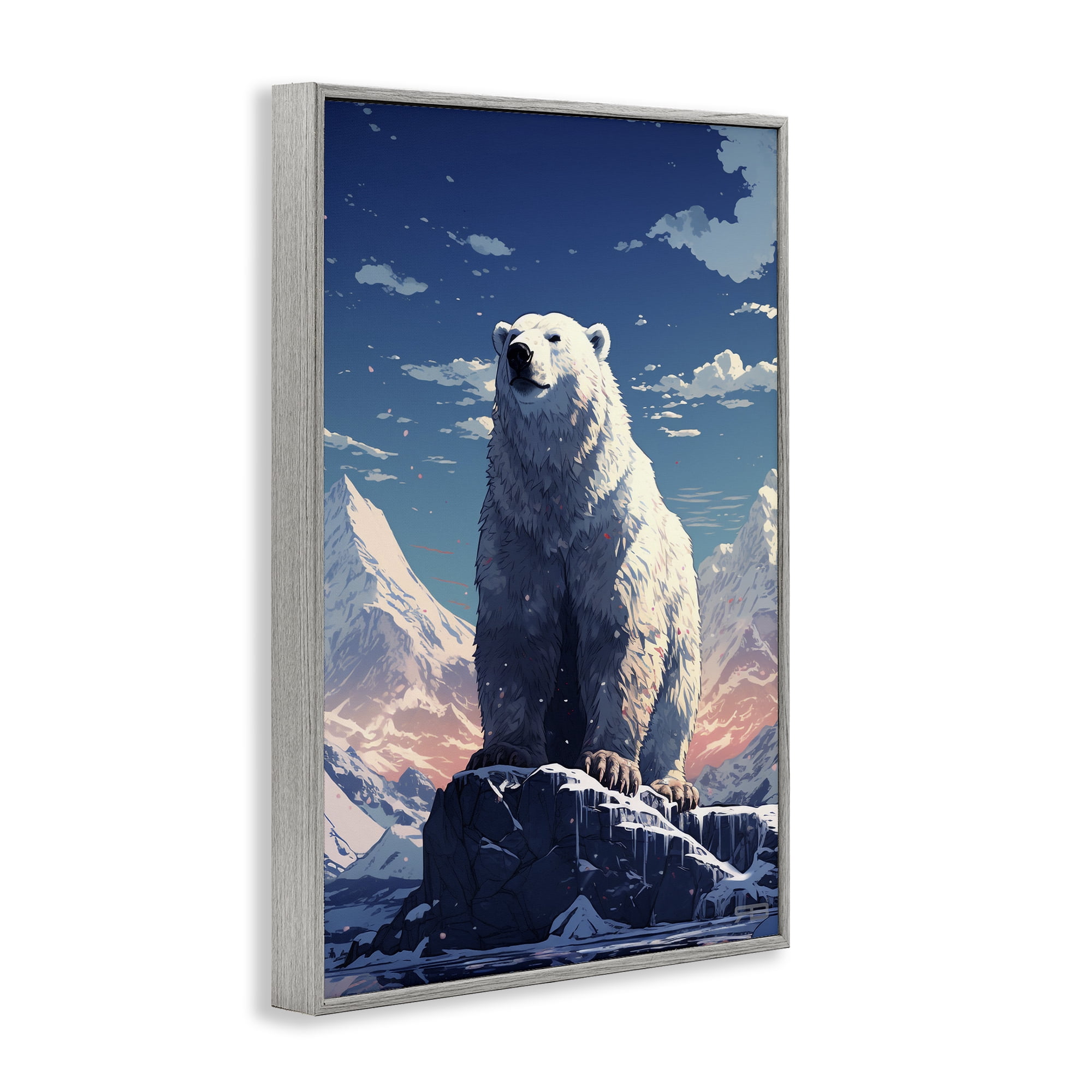 Stupell Industries Snowy Polar Bear Animals & Insects Painting Gray Framed Art Print Wall Art, 12 x 18
