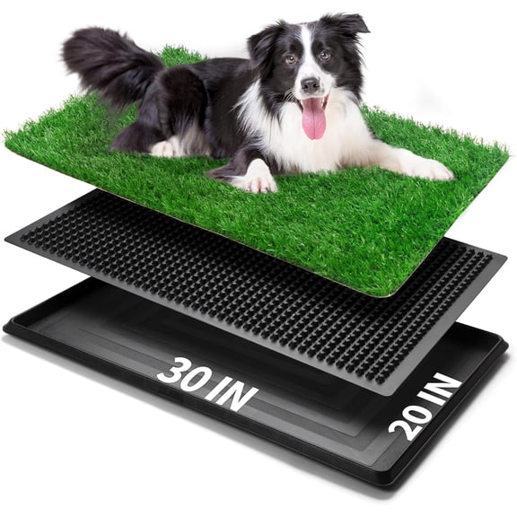 WSWJY Indoor Dog Potty Grass with Tray Large, Reusable Dog Pee Grass Pad with Tray, Artificial Grass Turf for Puppy Potty Training, Outdoor Portable Pet Loo Toilet, 3-Layer System, 30" 20"