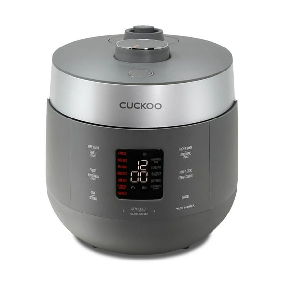 CUCKOO CRP-ST0609FG Cuiseur à Riz à Double Pression 6 Tasses (Non Cuit) / 12 Tasses (Cuit) & Réchaud avec Pot Intérieur Antiadhésif, 16 Options de Menu, 3 Guides Vocals, Nettoyage Automatique (Gris)