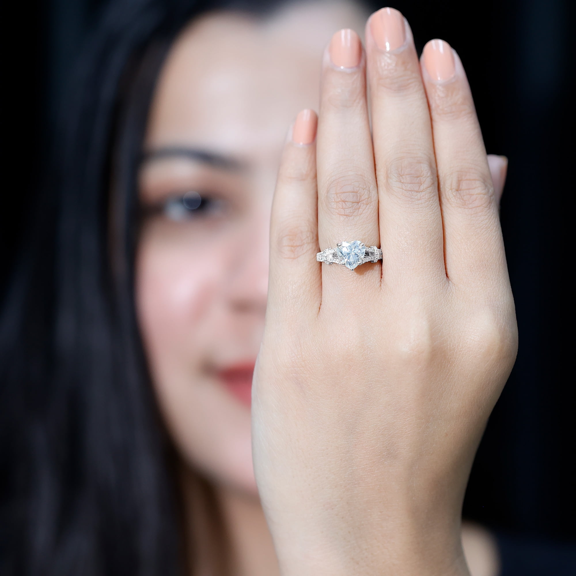 Rosec Jewels 2 Carat Moissanite Heart Engagement Ring for Women (8 mm - D-VS1 Quality) Stamped 925 Sterling Ring - Ready to Gift, US 8.50