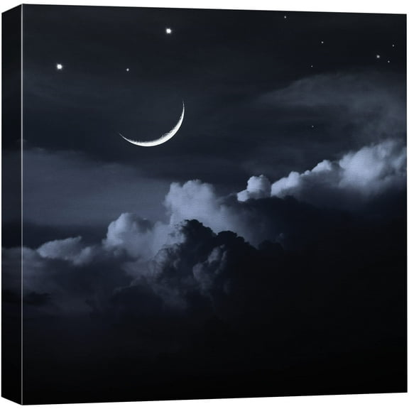 wall26 Canvas Print Wall Art Crescent Moon Over The White Clouds Astronomy & Space Sky Digital Art Modern Art Global Scenic Colorful Multicolor for Living Room, Bedroom, Office - 16"x16&quot