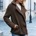 thumbnail image 4 of Ecqkame Women's 2023 Fashion Winter Coat Long Sleeve Lapel Zip Up Faux Shearling Fuzzy Oversized Shacket Jacket Coffee L, 4 of 9
