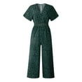 thumbnail image 2 of Baqcunre Women's V-Neck Pocket Elastic Waist Jumpsuit,Color Green,Size S-XL, 2 of 6