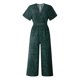 thumbnail image 1 of Gibobby Mono Corto Informal Mono de bolsillo con cuello en V estampado con cintura elástica y pantalones casuales de punto ondulado para mujer(Verde， XL), 1 of 5
