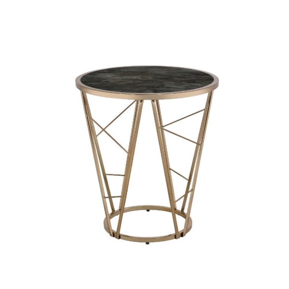 Acme Furniture 83302 Acme Furniture 83302 End Table, Faux Black Marble Glass & Champagne Finish