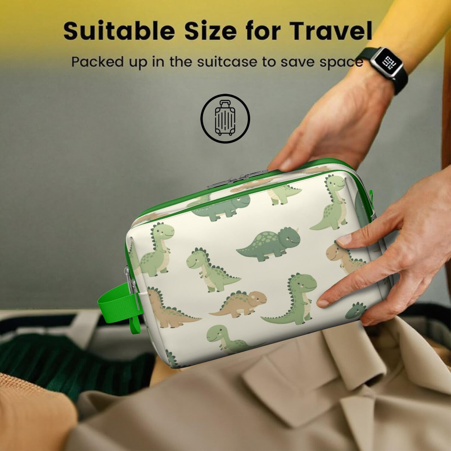 Toiletries Bag,Cartoon Dinosaurs Mens Womens Toiletry Bag Bathroom Bag,Waterproof Toiletry Travel Bag Dopp Kit Shaving Bag 11x6.3x5.1 Inch