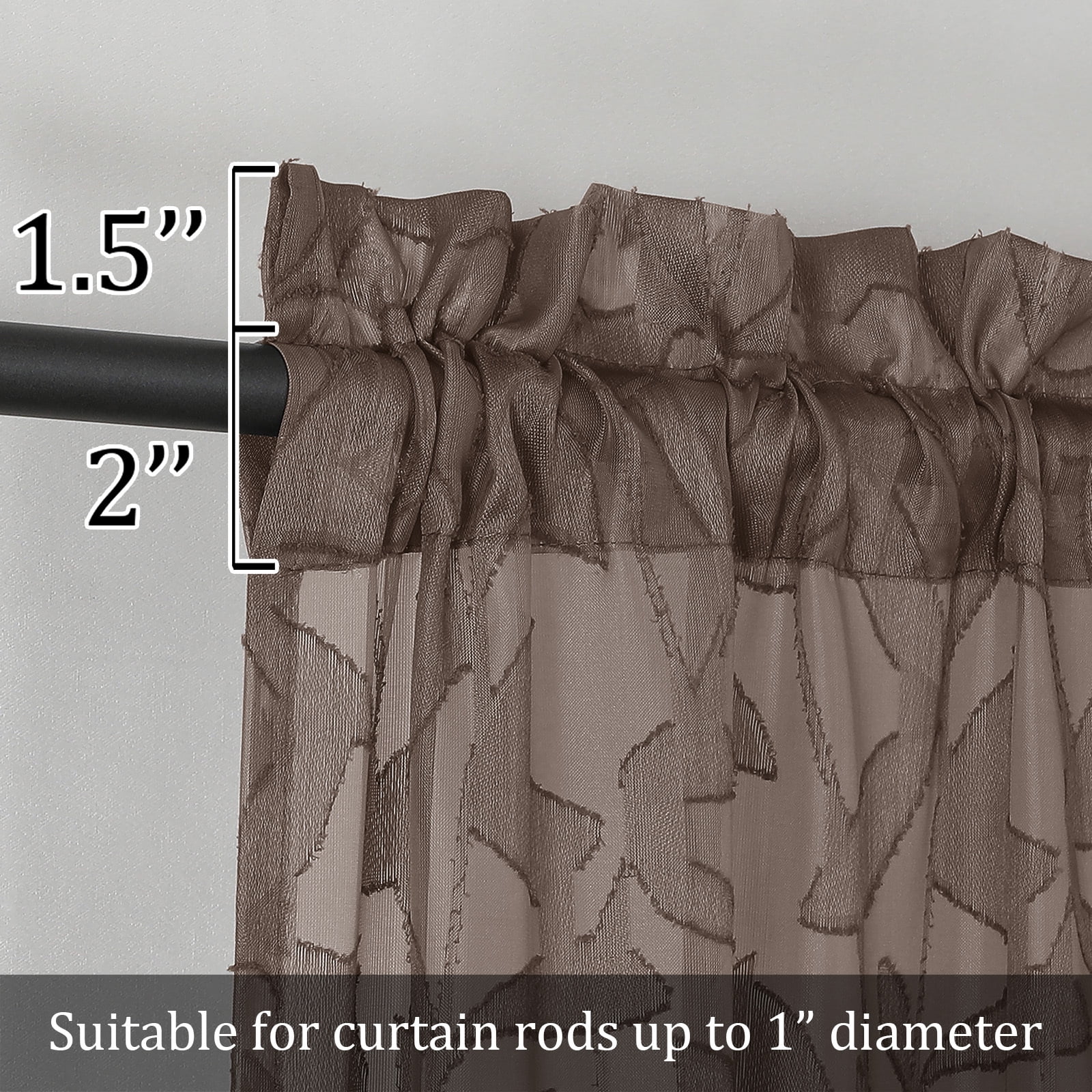 OVZME Leila Chocolate Sheer Curtains 54 Inch Length 2 Panels Set, Light Filtering Textured Leaf Jacquard Small Window Curtain for Living Room Bedroom Rod Pocket, Each 40"Wx54"L, Chocolate