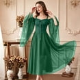 thumbnail image 5 of Women Gothic Witch Maxi Dress, Off Shoulder Sheer Flare Long Sleeve Lace Up Vintage Gown, Floor Length Renaissance Costume Dress for Halloween Cosplay Themed Party L, 5 of 6