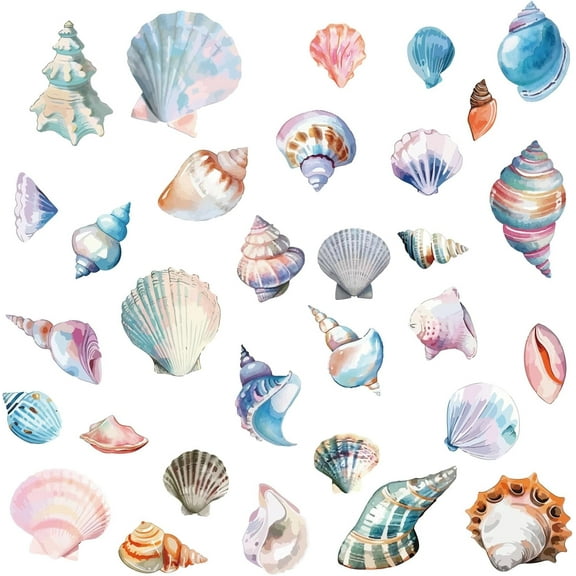 8 Sheets 8 Styles Ocean Shell Window Sticker Self Adhesive Scallop Wall Decals Peel and Stick Clings PVC Waterproof Decor for Bedroom Home Stairway Restaurant Kitchen Showcase Glass Bath
