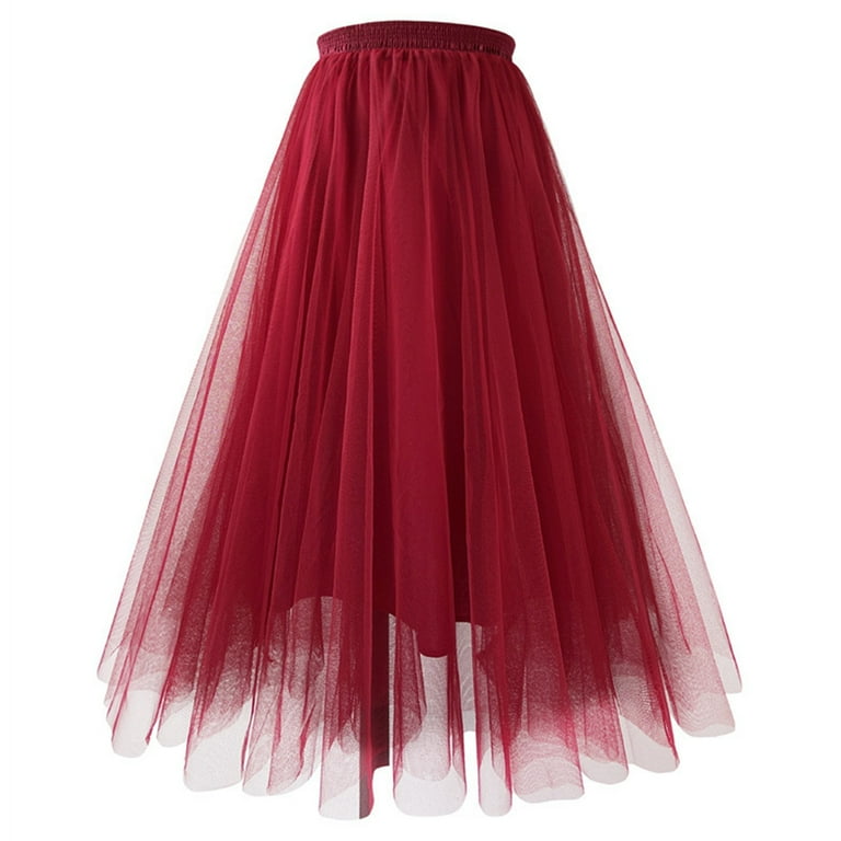 xiuh women solid color mesh layered long skirt a line big swing