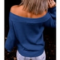 thumbnail image 3 of BKQCNKM Off the Shoulder Sweater Top Oversized Sweaters for Women Black Sweaters for Women Sweaters for Women Long Sleeve Boat Neck Solid Color Womens Sweaters, Blue 3XL, 3 of 6