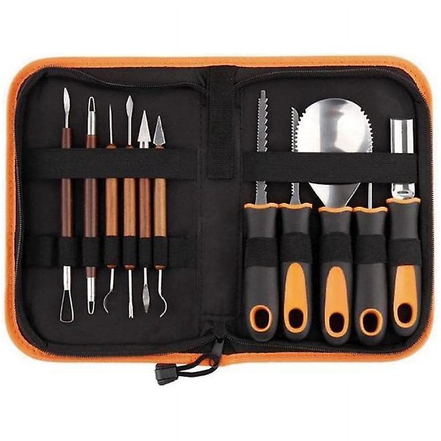 Kit de 12 piezas para tallar calabazas de Halloween, herramientas de acero inoxidable para tallar calabazas de Halloween de 12 piezas con cremallera para niños y adultos