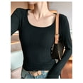 thumbnail image 4 of Women Long Sleeve Shirts Square Neck Tops Ribbed Knit Basic Crop Tops Fall Outfits Fashion Clothes Black L, 4 of 5